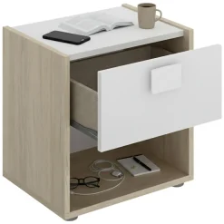 Set Camera da Letto Marrone Rovere Bianco 4 Cassetti 2 Ripiani, Ante - Oakhurst