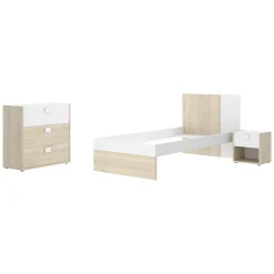 Set Camera da Letto Marrone Rovere Bianco 4 Cassetti 2 Ripiani, Ante - Oakhurst