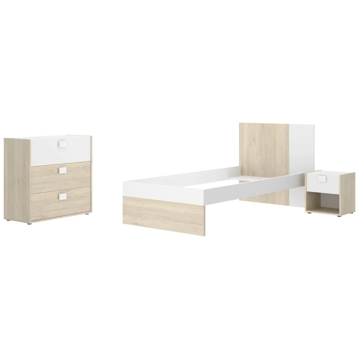 Set Camera da Letto Marrone Rovere Bianco 4 Cassetti 2 Ripiani, Ante - Oakhurst