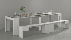 Set consolle allungabile 12 posti e 1 panca allungabile bianco lucido - Badesi