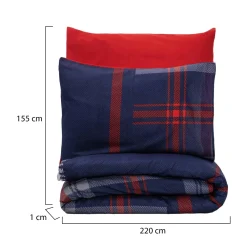 Set copripiumino singolo e 1 federa Tigard, 220x155 cm, Rosso e Blu