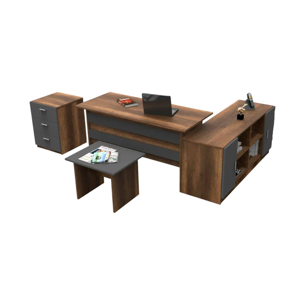 Set da ufficio Abutilon, Noce e Antracite