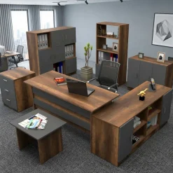 Set da Ufficio Marrone Noce Nero Antracite 18 Ripiani Modulabile, Angolare - Capralba