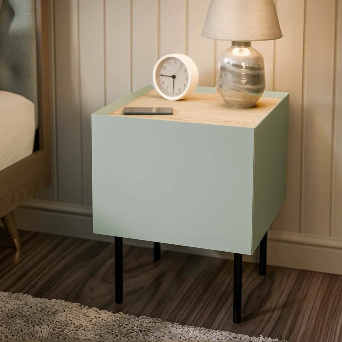 Set di 2 comodini Preci, 40x41 h60 cm, Verde e Rovere