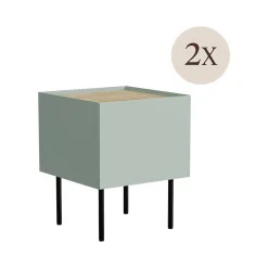 Set di 2 comodini Preci, 40x41 h60 cm, Verde e Rovere
