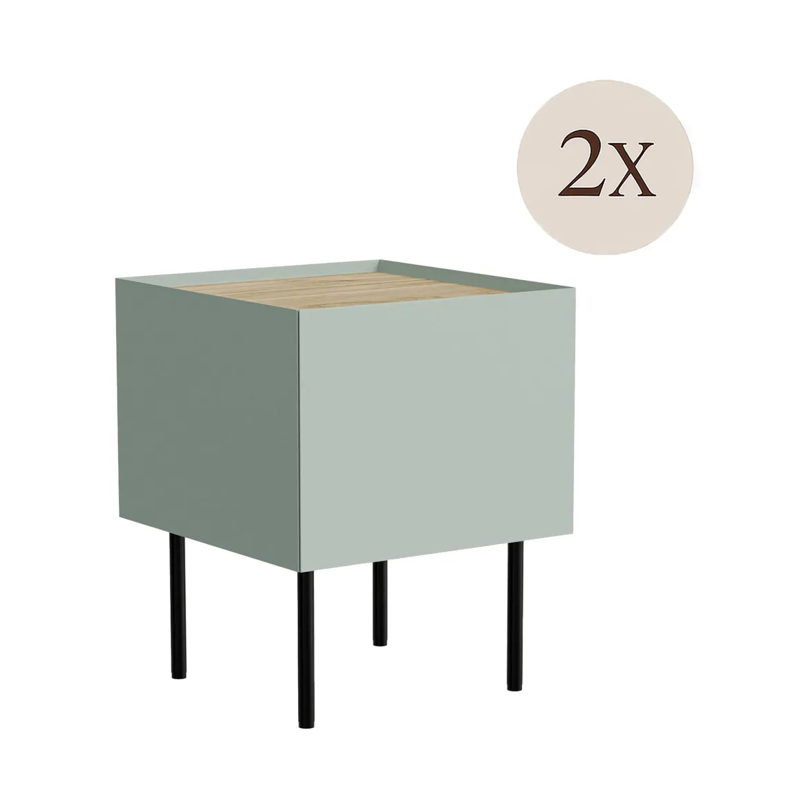 Set di 2 comodini Preci, 40x41 h60 cm, Verde e Rovere