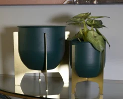 Set di 2 portavasi Barbena, 25x25 h26 cm, Verde e Oro