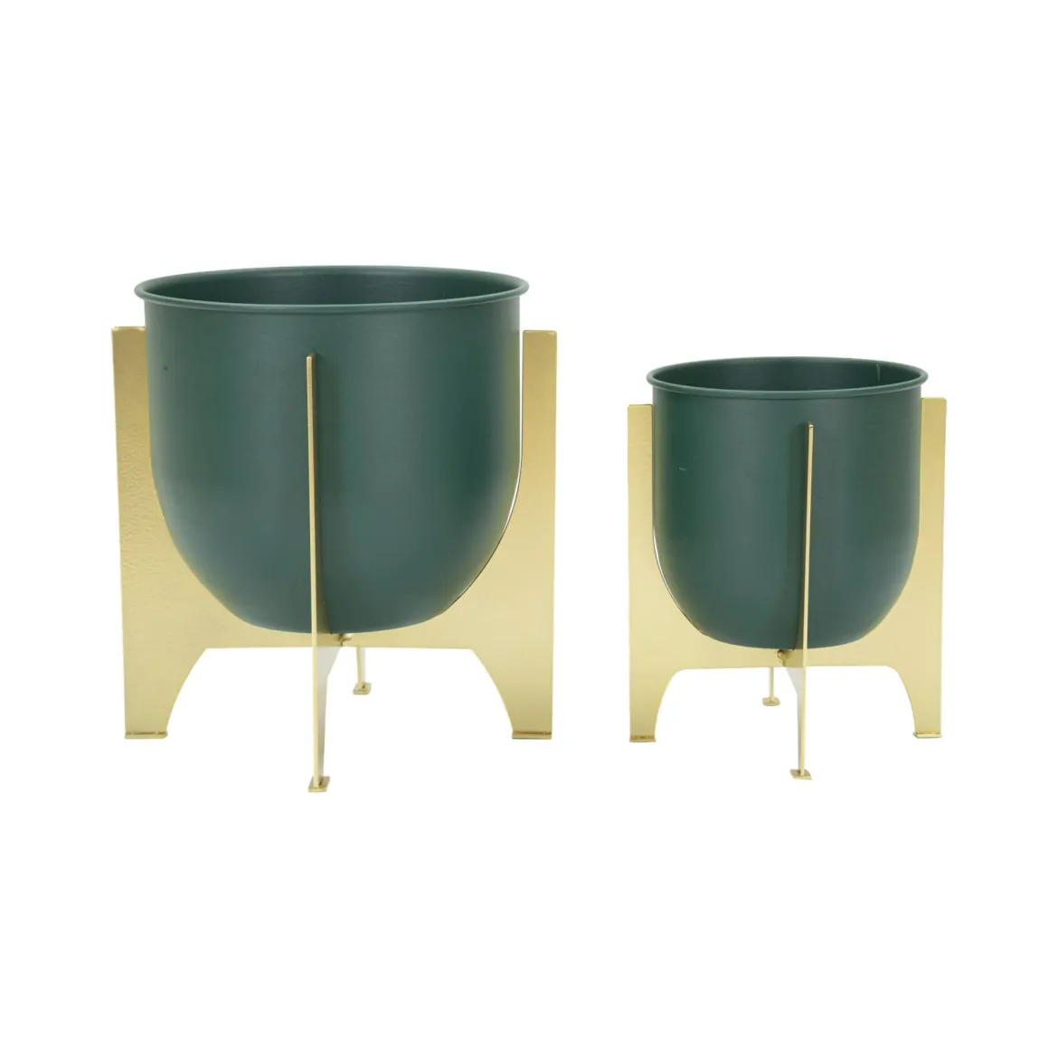 Set di 2 portavasi Barbena, 25x25 h26 cm, Verde e Oro
