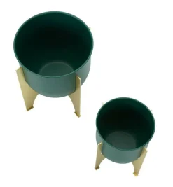 Set di 2 portavasi Barbena, 25x25 h26 cm, Verde e Oro