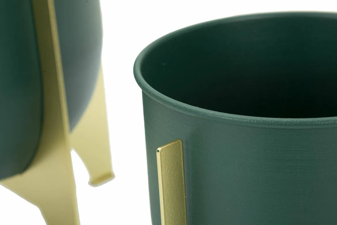 Set di 2 portavasi Barbena, 25x25 h26 cm, Verde e Oro