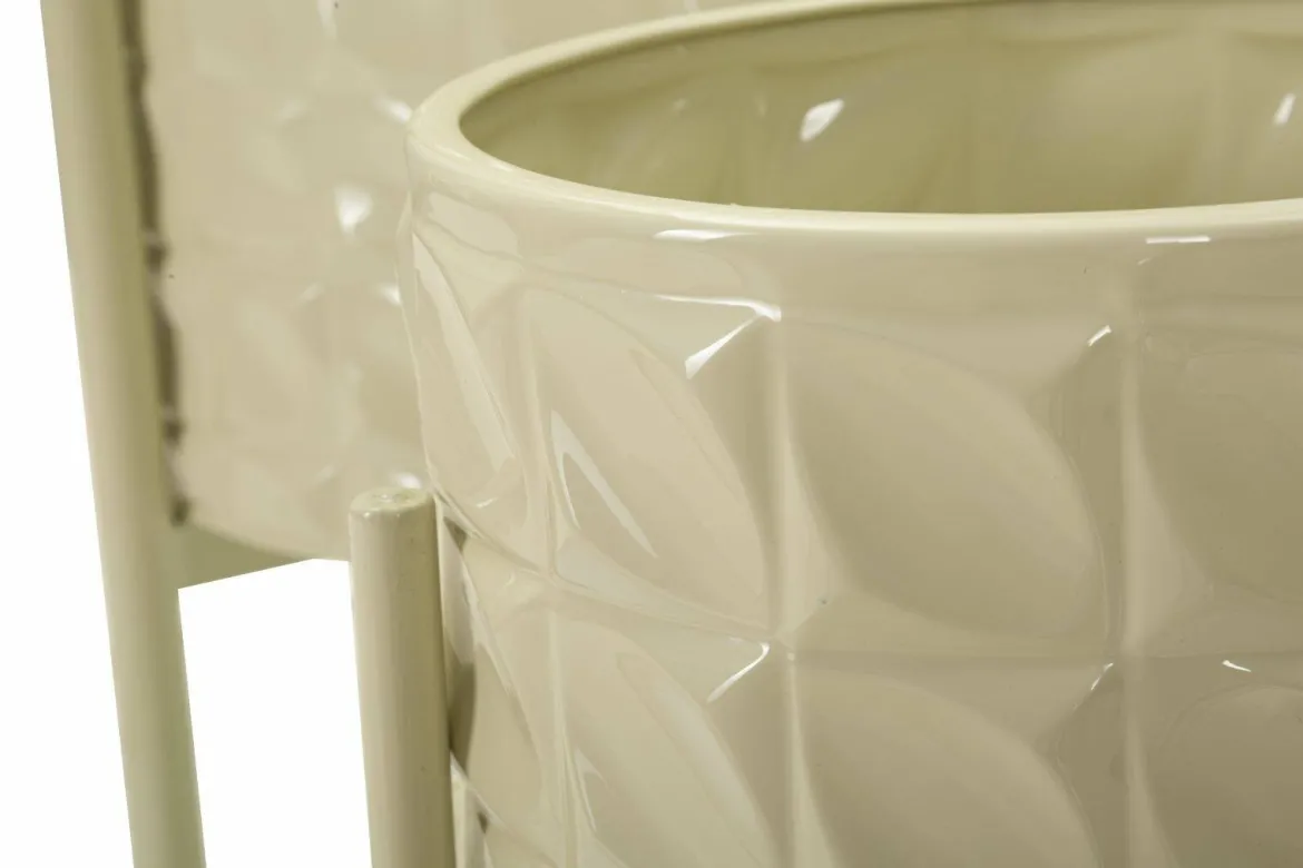 Set di 3 portavasi Cisterna, 36x36 h57 cm, Crema