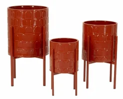 Set di 3 portavasi Cisterna, 36x36 h57 cm, Terracotta e Nero