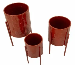 Set di 3 portavasi Cisterna, 36x36 h57 cm, Terracotta e Nero