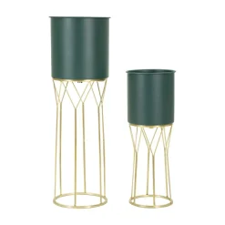 Set di 2 portavasi Parano, 23x23 h70 cm, Verde e Oro