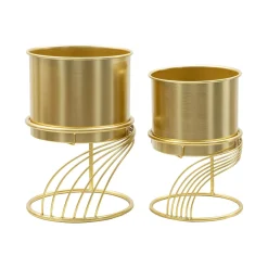 Set di 2 portavasi Sauri, 23x23 h36 cm, Oro