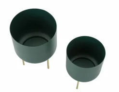 Set di 2 portavasi Subequo, 20x20 h29 cm, Verde e Oro