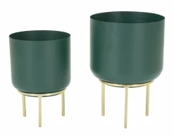 Set di 2 portavasi Subequo, 20x20 h29 cm, Verde e Oro