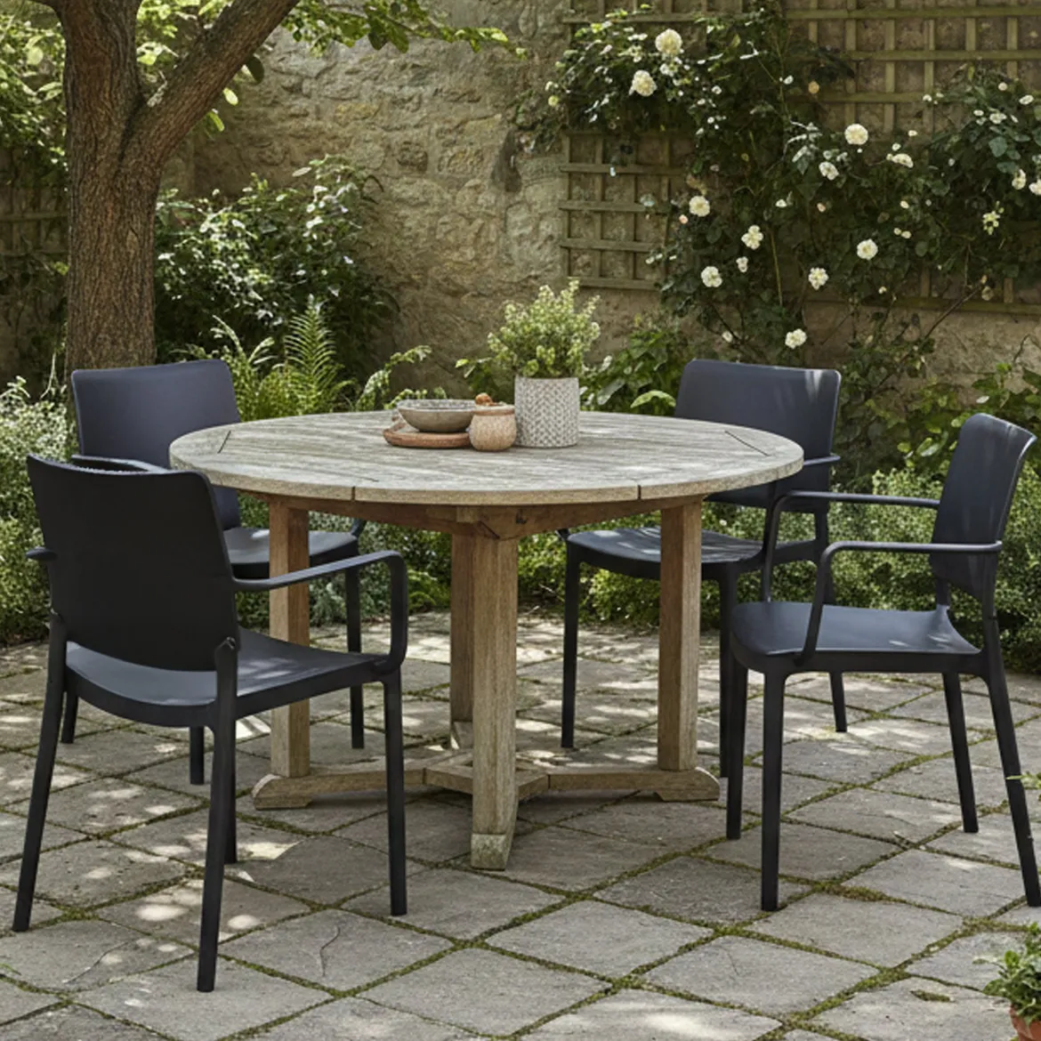 Set di 4 sedie da esterno Bontang, 57x48 h81 cm, Tortora