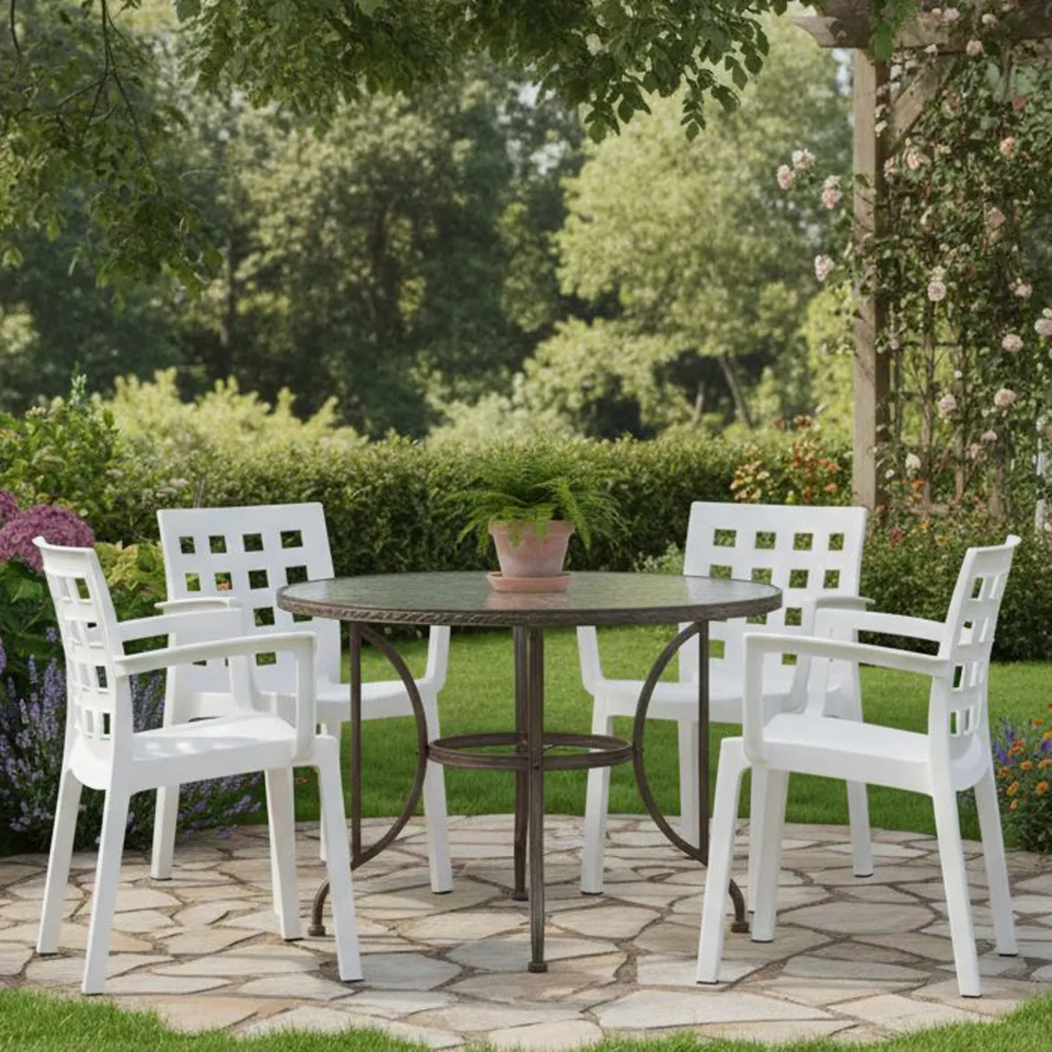 Set di 4 sedie da esterno chic bianco - Ambon