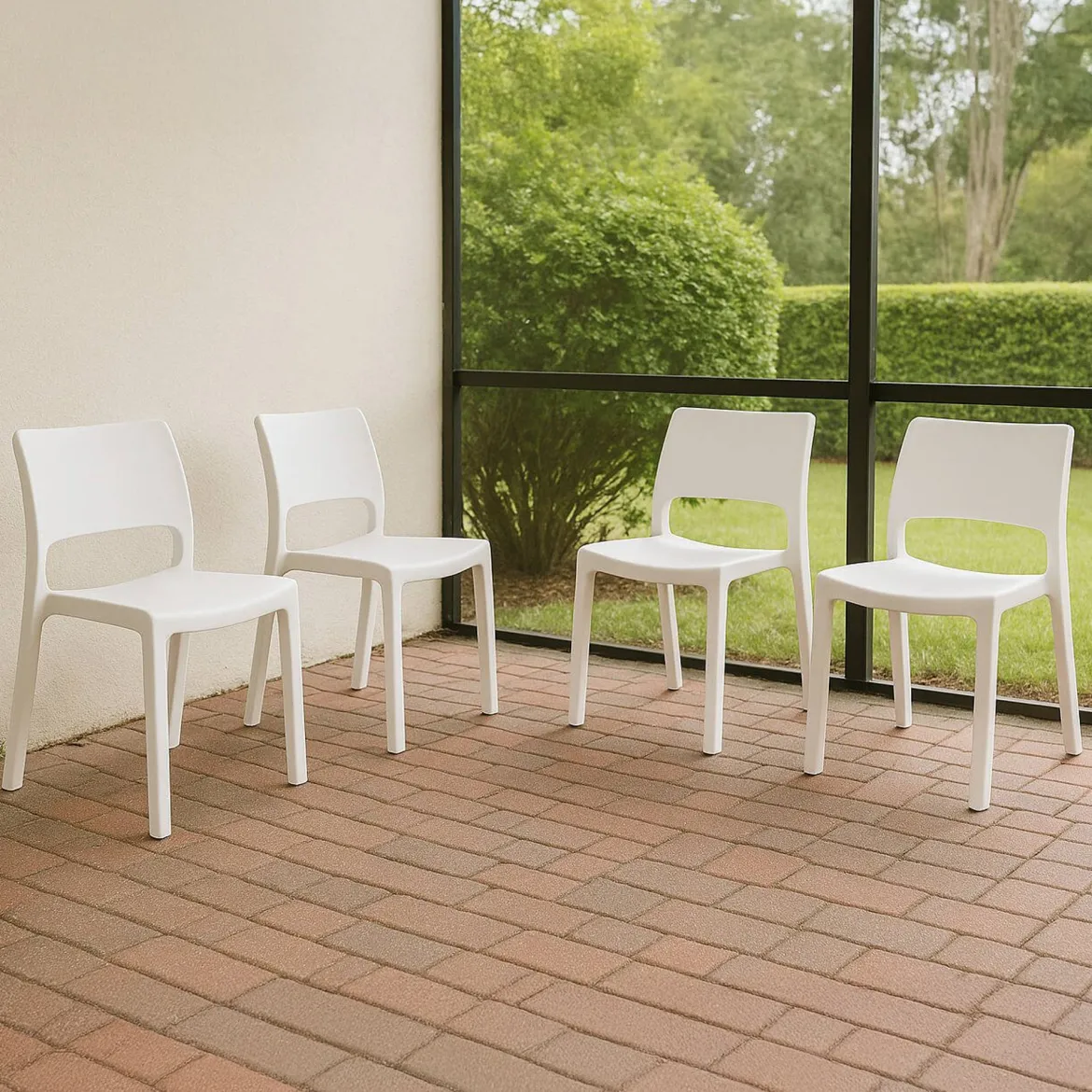 Set di 4 sedie da esterno Zircone, 50x51 h82 cm, Bianco