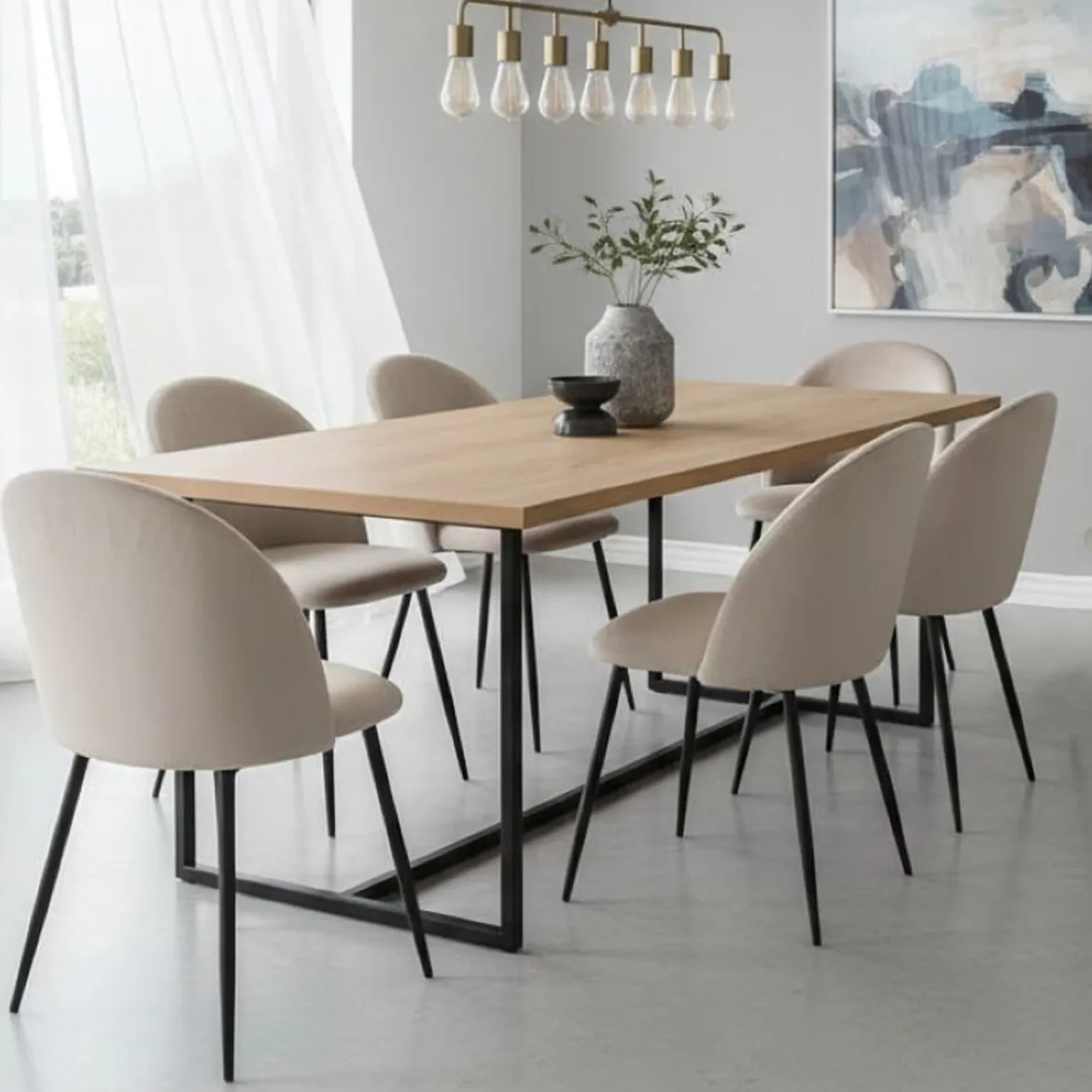 Set di 6 sedie eleganti imbottite in velluto grigio chiaro - Achito