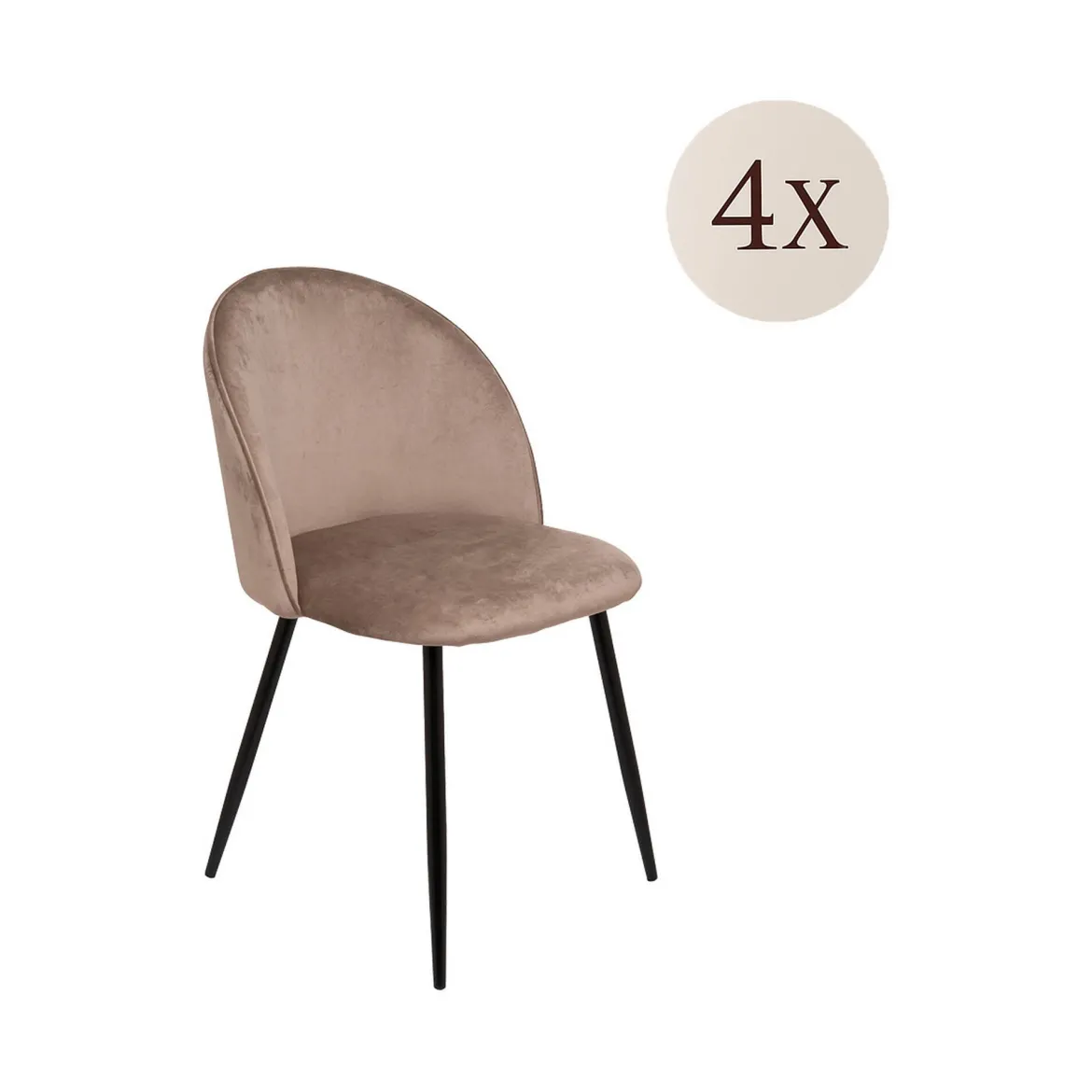 Set di 4 sedie moderne imbottite in velluto tortora - Arter