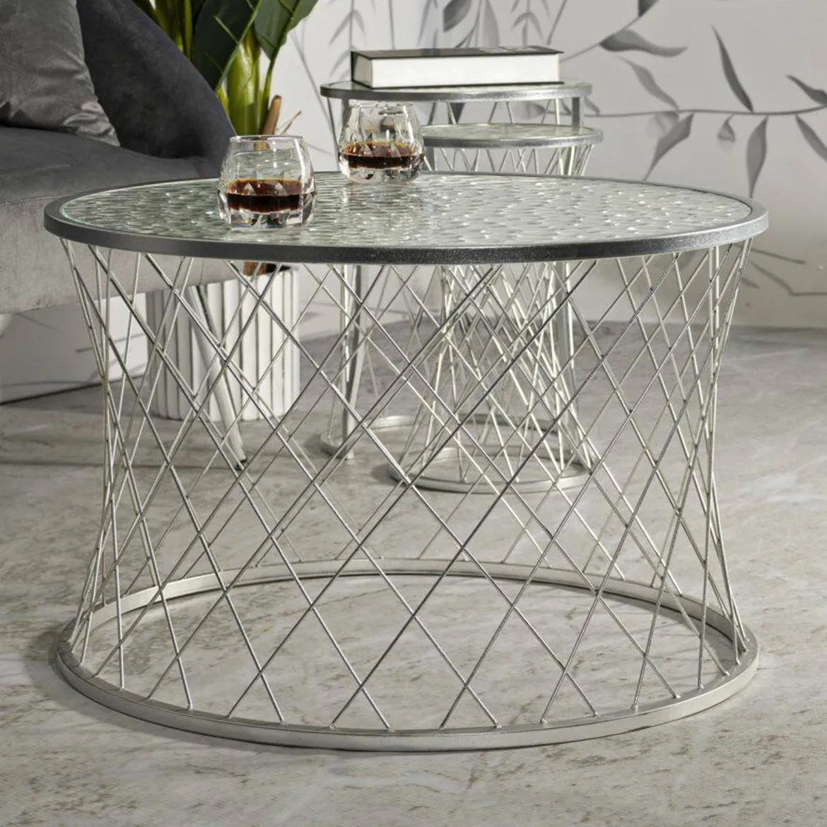 Set di 4 tavolini da salotto Cabiaglio, 70x70 h55 cm, Argento