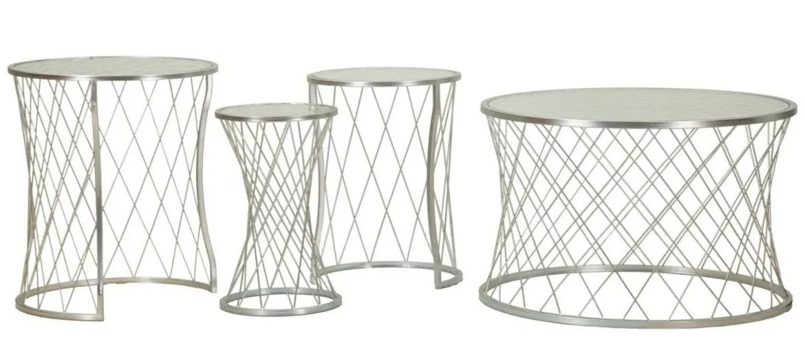 Set di 4 tavolini da salotto Cabiaglio, 70x70 h55 cm, Argento