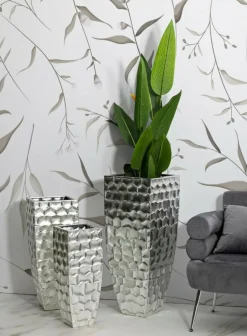 Set di 3 vasi Cavatore, 38x38 h91 cm, Argento