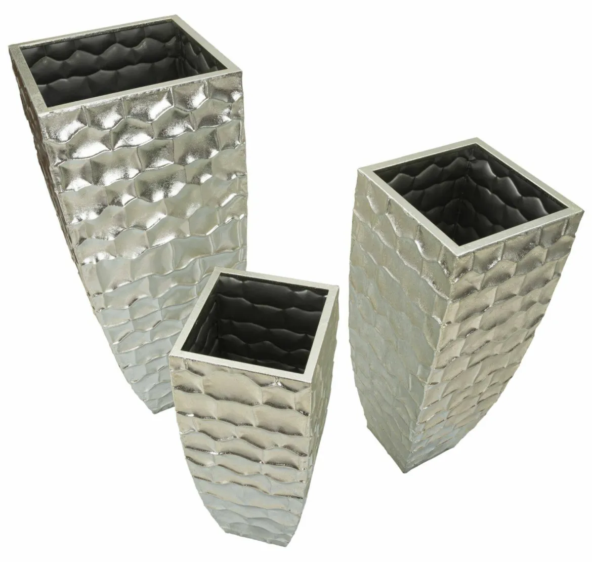 Set di 3 vasi Cavatore, 38x38 h91 cm, Argento