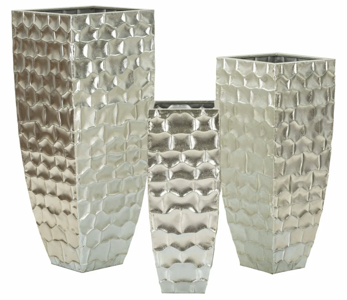 Set di 3 vasi Cavatore, 38x38 h91 cm, Argento