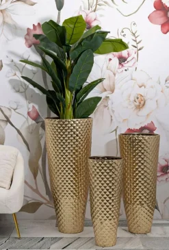 Set di 3 vasi Manara, 48x48 h110 cm, Oro