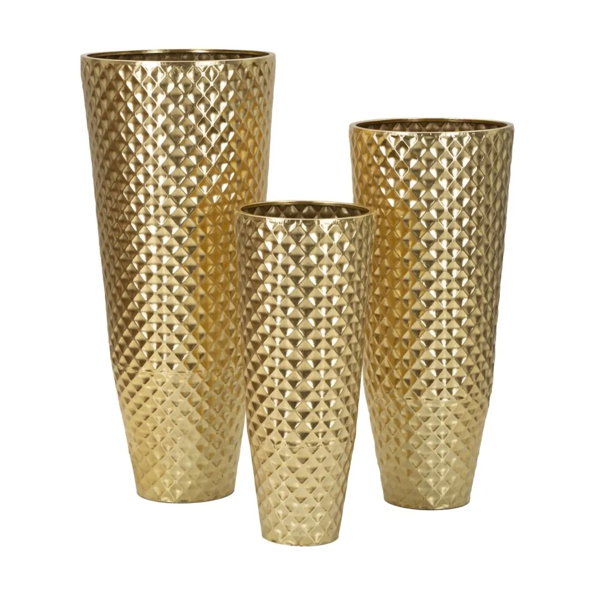 Set di 3 vasi Manara, 48x48 h110 cm, Oro