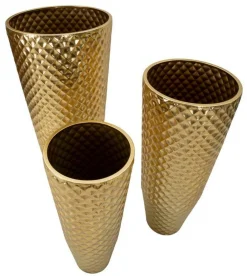 Set di 3 vasi Manara, 48x48 h110 cm, Oro