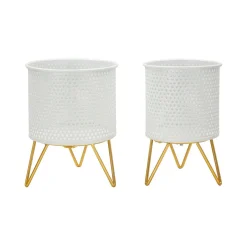 Set di 2 vasi Vif, 16x16 h20 cm, Bianco e Oro