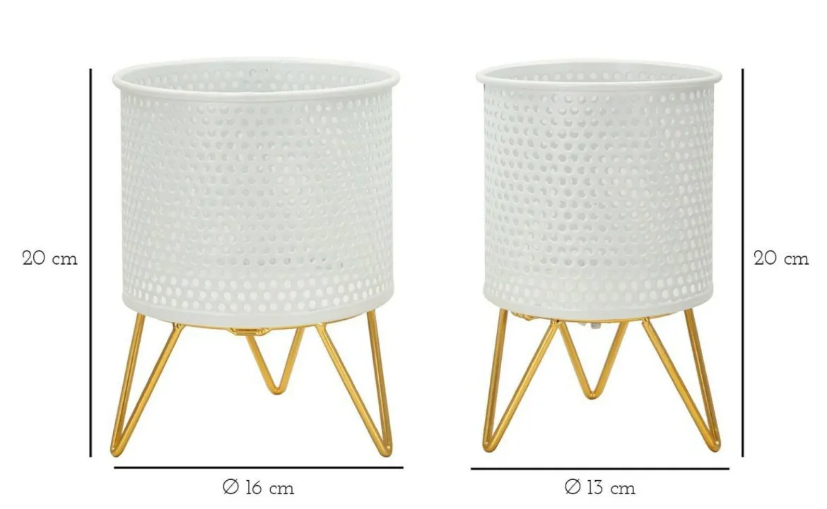 Set di 2 vasi Vif, 16x16 h20 cm, Bianco e Oro