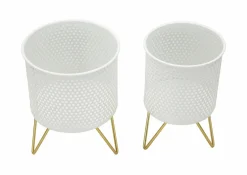 Set di 2 vasi Vif, 16x16 h20 cm, Bianco e Oro