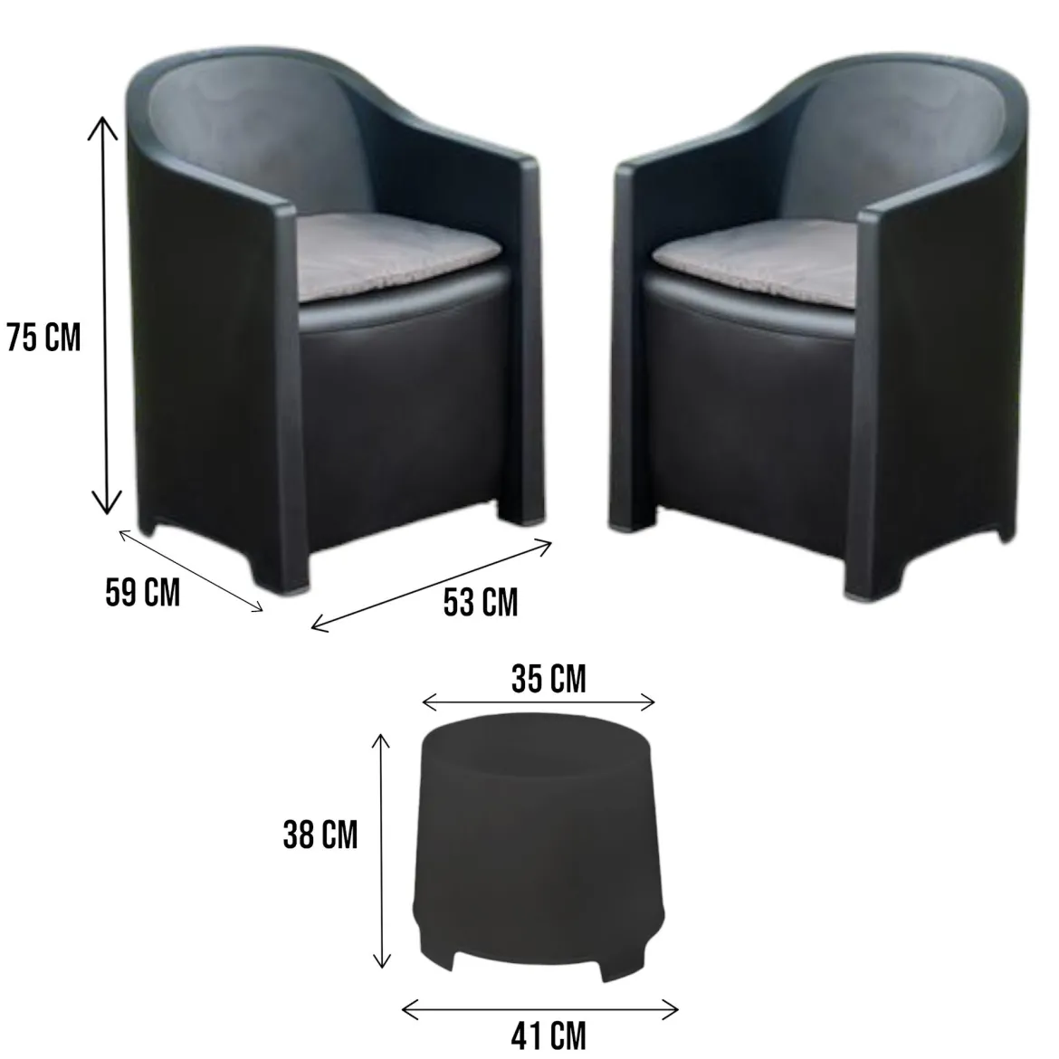 Set giardino economico 2 poltrone effetto liscio antracite - Artax