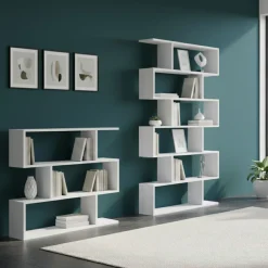 Set Libreria Bianco Modulabile 9 Ripiani, Installazione a Muro - Jesolo