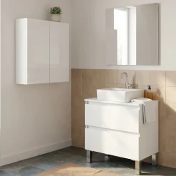 Set Mobili Bagno Bianco Lucido 2 Cassetti 2 Ripiani, 2 Ante - Capizzi