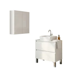 Set Mobili Bagno Bianco Lucido 2 Cassetti 2 Ripiani, 2 Ante - Capizzi