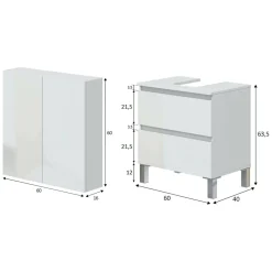Set Mobili Bagno Bianco Lucido 2 Cassetti 2 Ripiani, 2 Ante - Capizzi