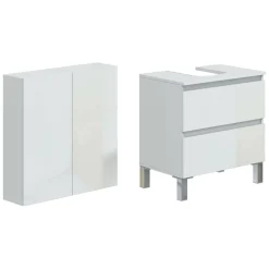 Set Mobili Bagno Bianco Lucido 2 Cassetti 2 Ripiani, 2 Ante - Capizzi