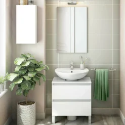 Set Mobili Bagno Bianco Lucido 2 Cassetti 2 Ripiani, Un'anta - Frisa
