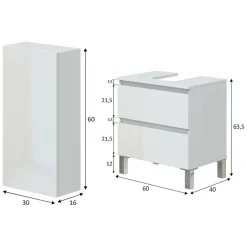 Set Mobili Bagno Bianco Lucido 2 Cassetti 2 Ripiani, Un'anta - Frisa
