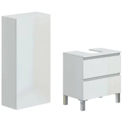 Set Mobili Bagno Bianco Lucido 2 Cassetti 2 Ripiani, Un'anta - Frisa