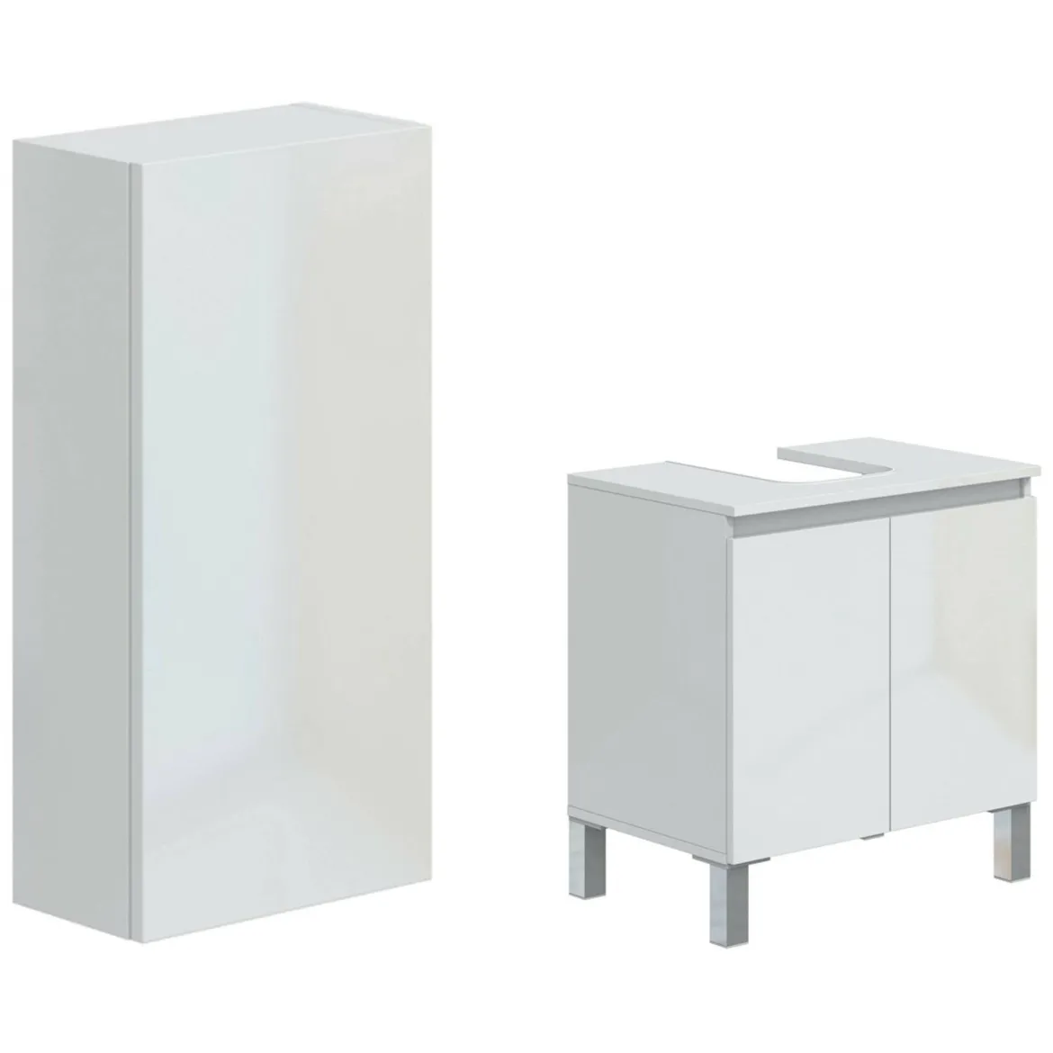 Set Mobili Bagno Bianco Lucido 3 Ripiani 3 Ante, 5 Vani - Vignola