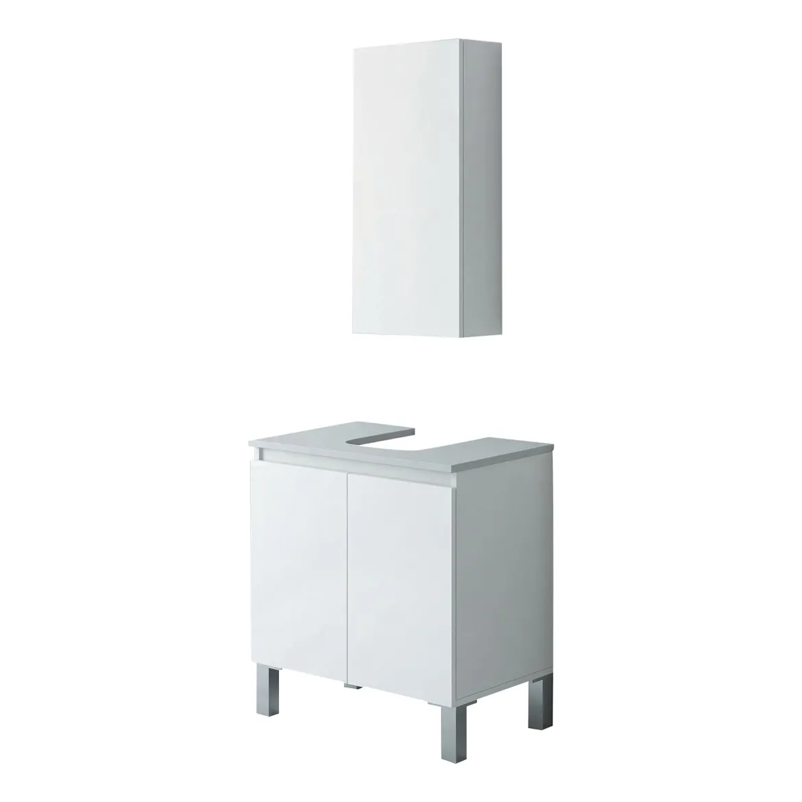 Set Mobili Bagno Bianco Lucido 3 Ripiani 3 Ante, 5 Vani - Vignola