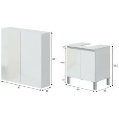 Set Mobili Bagno Bianco Lucido 3 Ripiani 4 Ante, 5 Vani - Gravina