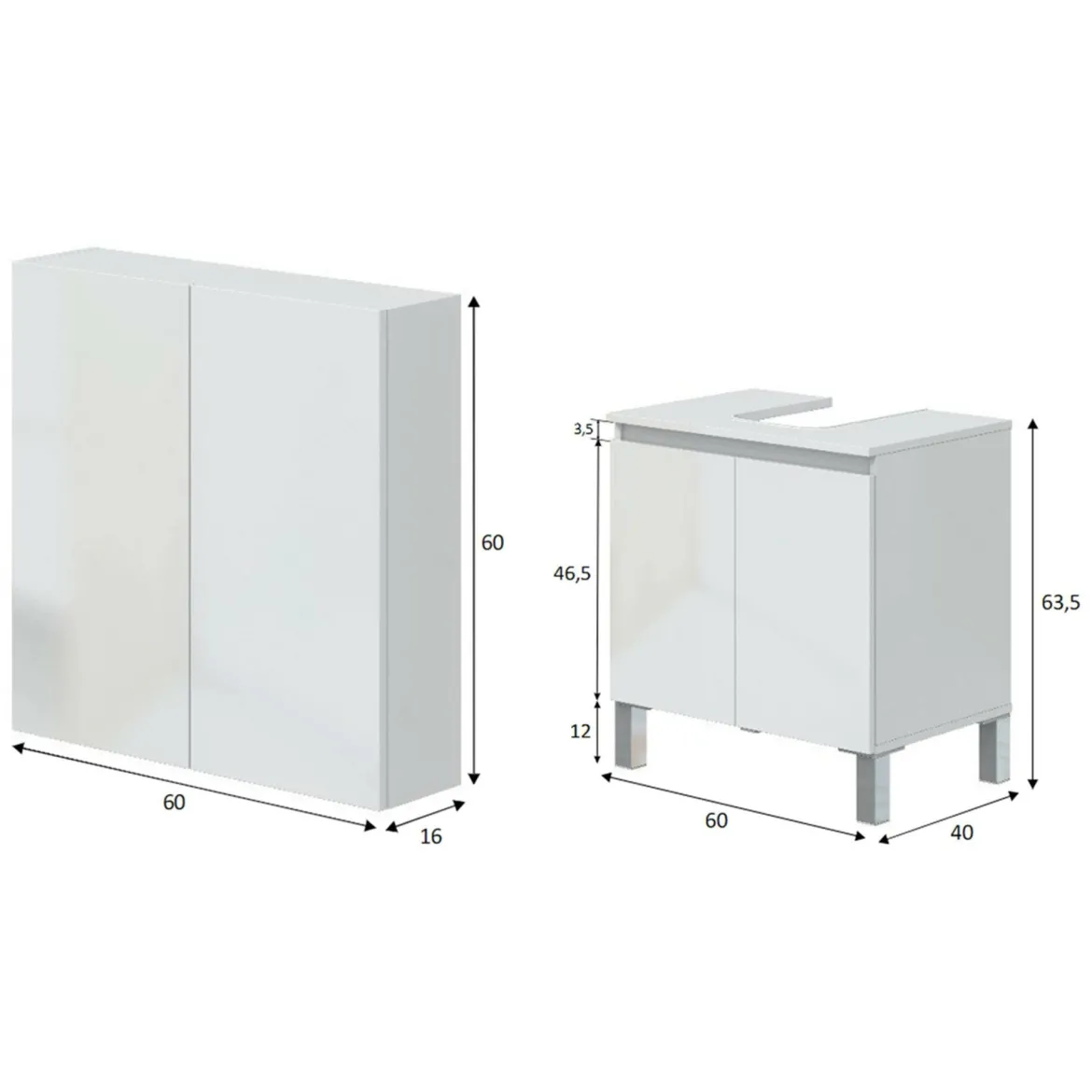 Set Mobili Bagno Bianco Lucido 3 Ripiani 4 Ante, 5 Vani - Gravina